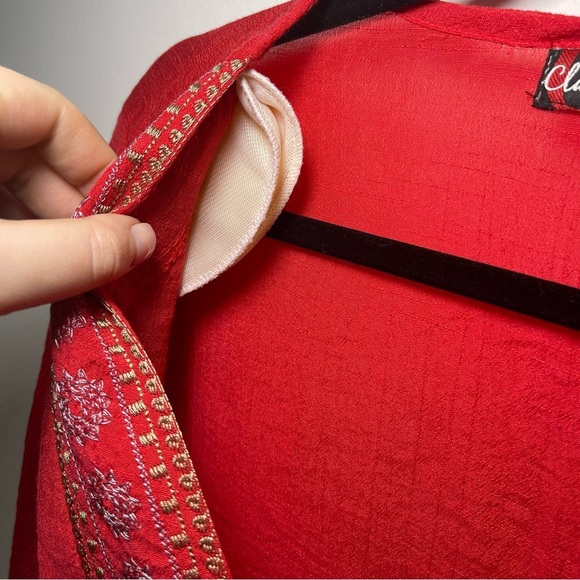 Claire France Women's Red boho peasant embroidered short sleeve gauzy top in 1X - Picture 7 of 8